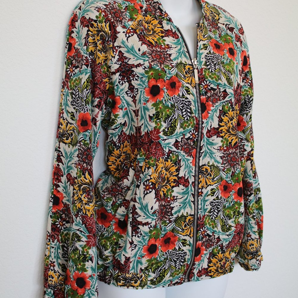 NWT PHILOSOPHY Floral Print BOMBER JACKET with POCKETS Lightweight - Size M